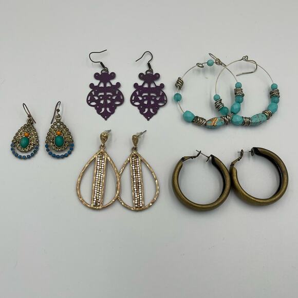 Lot (5) Vintage Boho Coastal EARRINGS PIERCED Beaded Turquoise Statement - Picture 1 of 10